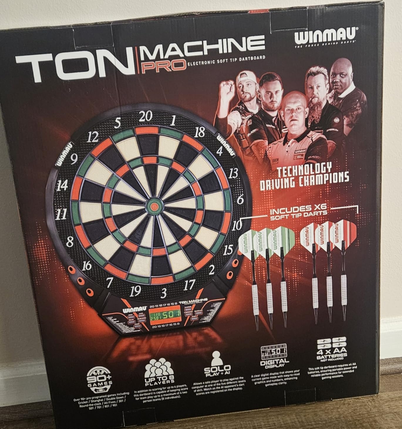 WINMAU Ton Machine Electronic Dartboard Set - Soft Tip Dart Board with 90+ Games, Digital Scoreboard & AI Play - 8 Player Multiplayer - Includes Darts, Tips & Throw Line customer photo 1