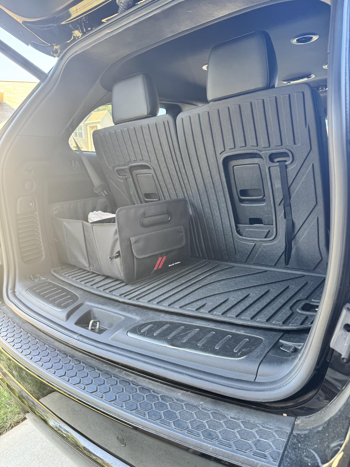 Car Trunk Organizer for Dodge Charger Durango Challenger Collapsible 2 Compartment Automotive Storage Box with Handle Non Slip Bottom Sturdy Side Walls for Dodge Accessories (Red) customer photo 2