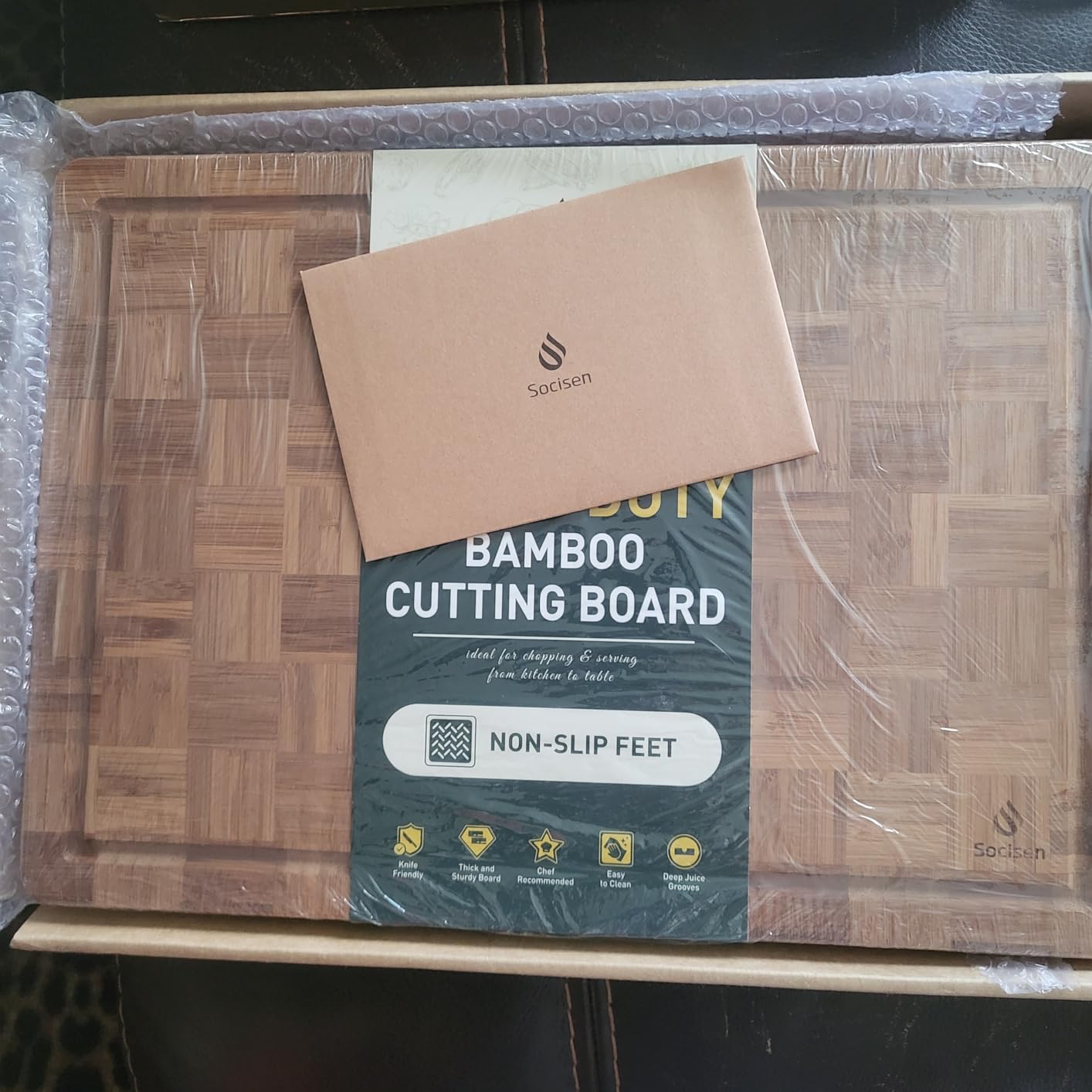 3 Pack Heavy Duty Bamboo Cutting Board Set Non Toxic Wooden Cutting Board for Kitchen Non Slip Solid End Grain Thick Wood Juice Groove Chopping Board Extra Large Butcher Block Best House Warming Gift customer photo 2