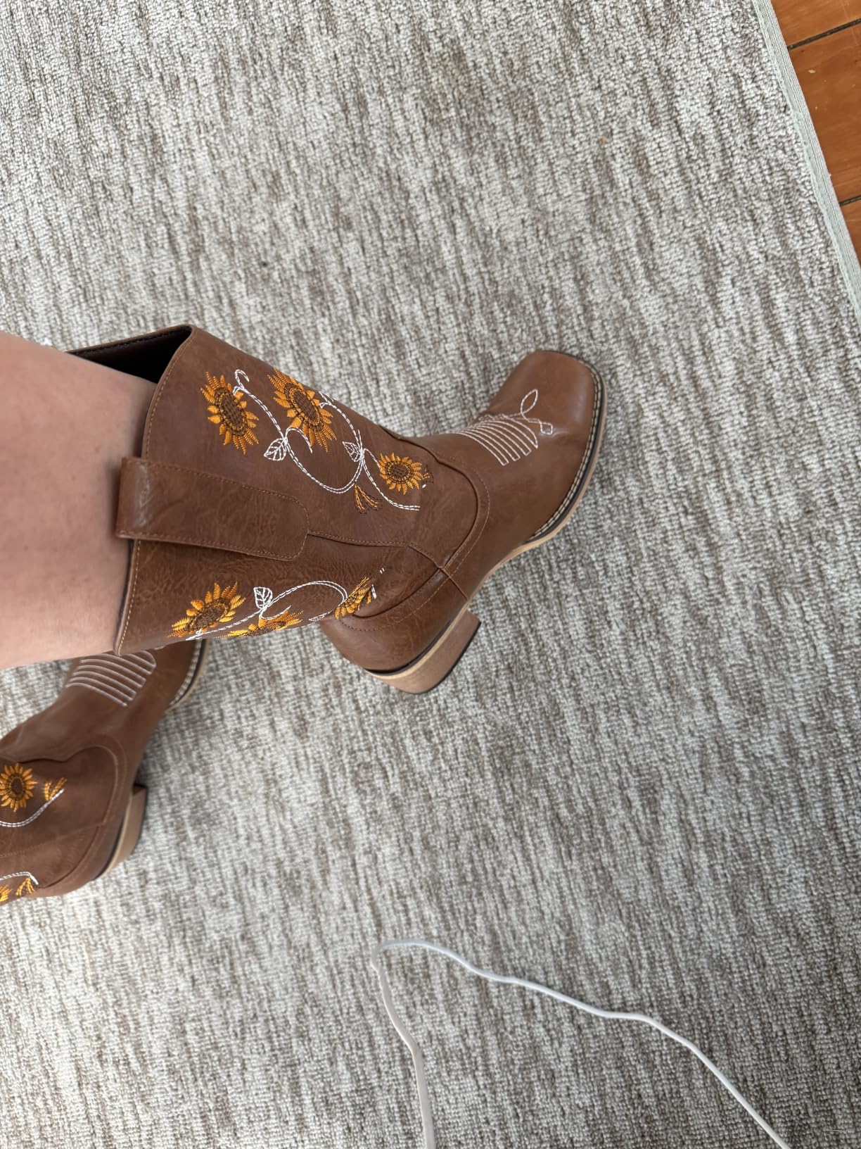 Cowboy Boots for Women - Mid Calf Western Sunflower Cowgirl Boots with Floral Embroidery, Square Toe Stitched Pull On Retro Design customer photo 2