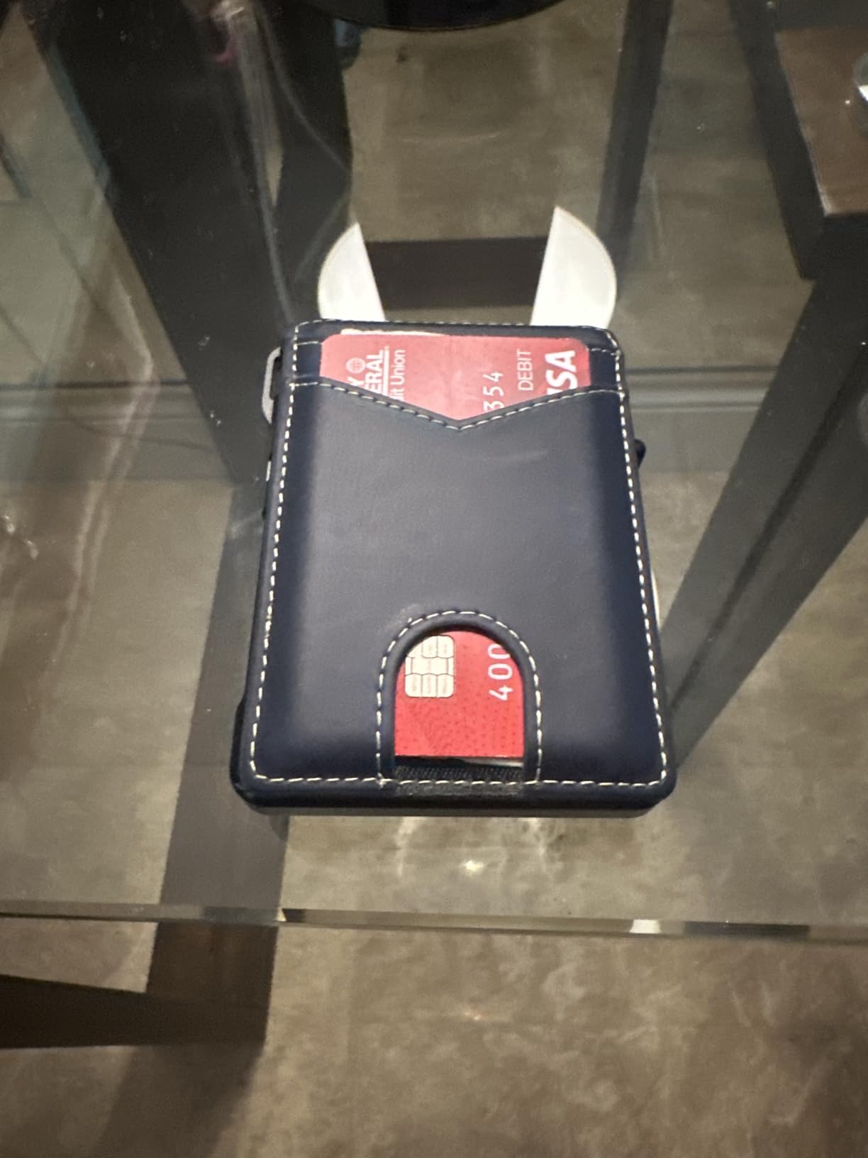 Airtag Wallet for Men, Mens Smart Wallet for Air Tag RFID Blocking, Minimalist Bifold Pop Up Aluminum Credit Card Case Holder 12+ Cards with ID Window, Gift for Men, No Airtag Included, Carbon Blue customer photo 2