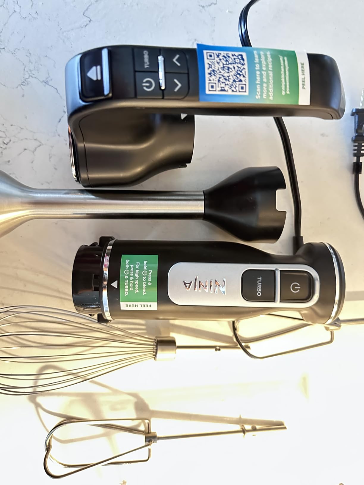 Ninja Immersion Blender & Whisk, 4 Speeds, 4oz Cup, Deep Navy, CI201ND | SplatterShield & PanProtect for mess-free blending customer photo 1