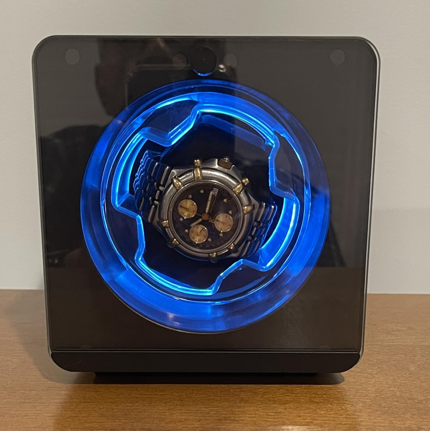 Cevale Single Automatic Watch Winder, Ultra Quiet Aluminum Watch Rotator | Ultra Quiet Motor, 4 Rotation Modes, Automatic Watch Care, Premium Aluminum Body, Blue LED, Glass Door, for Most Automatic Watches customer photo 2