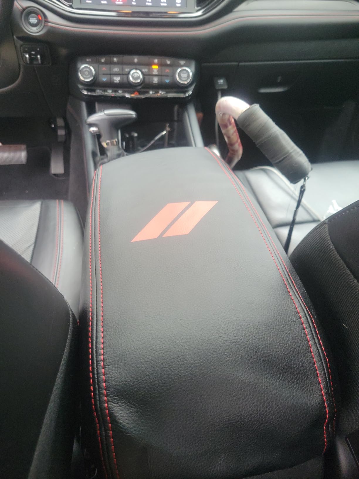 Center Console Armrest Cover for Dodge Durango Accessories 2026 2025 2024-2021 Seat Console Box Cover Leather Protector Pad Interior Decoration (Red Stitches, Red) customer photo 2