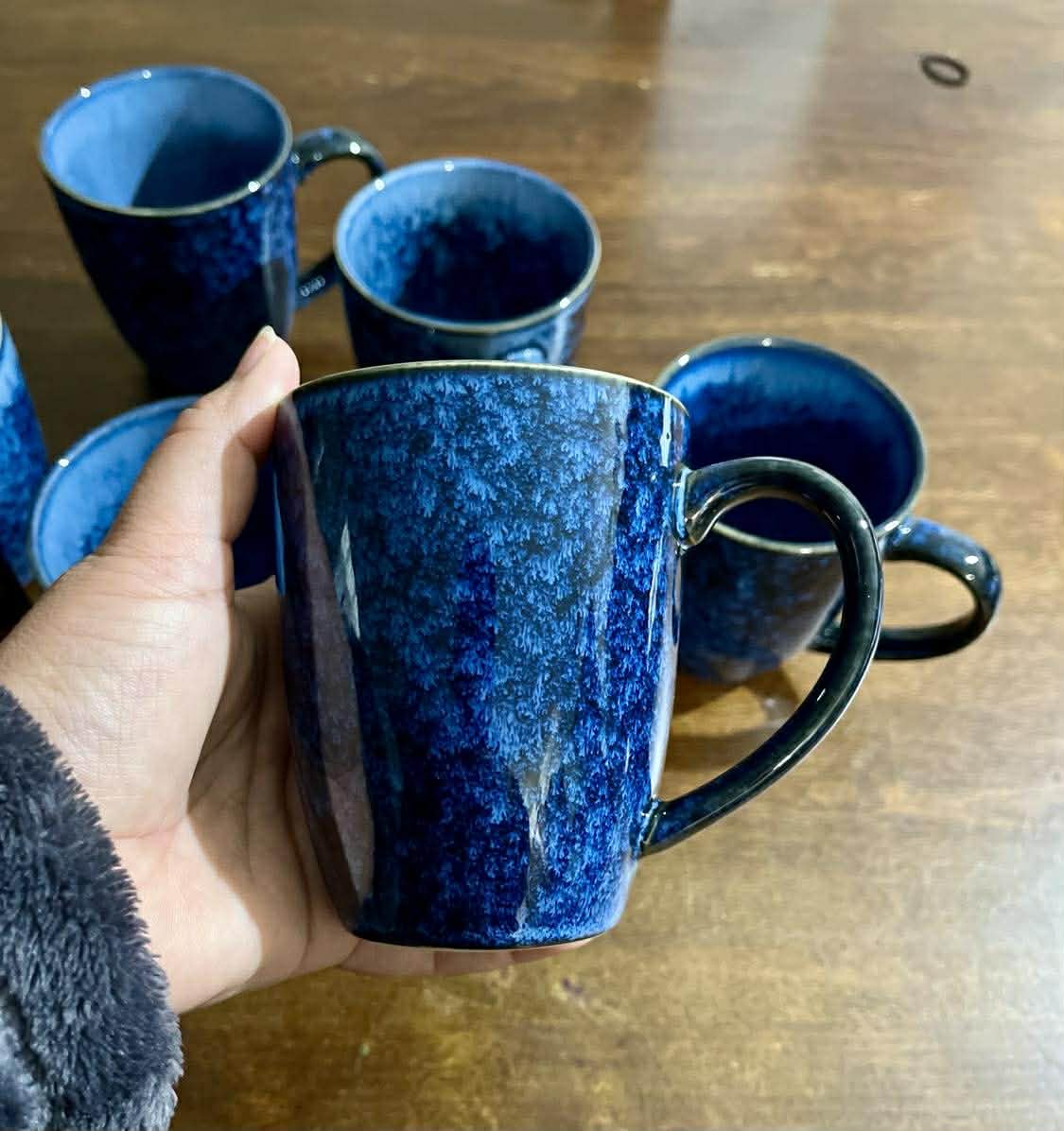 vancasso STARRY Ceramic Coffee Mug Set of 6, 16 Oz Tea Cups with Handle for Latte, Tea, Cappuccino, Milk, Cocoa, Microwave&Dishwasher Safe, Blue customer photo 2