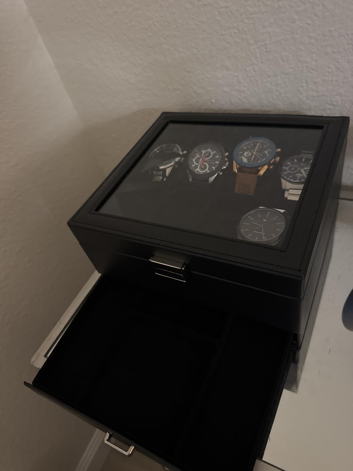 ProCase Watch Case, Fathers Day Gift for Dad, 8 Slot Mens Watch Box Holder Organizer with Glass Lid, 2-Layer Watches Display Case, Mens Jewelry Box with Drawer -8 Slot, Espresso customer photo 2