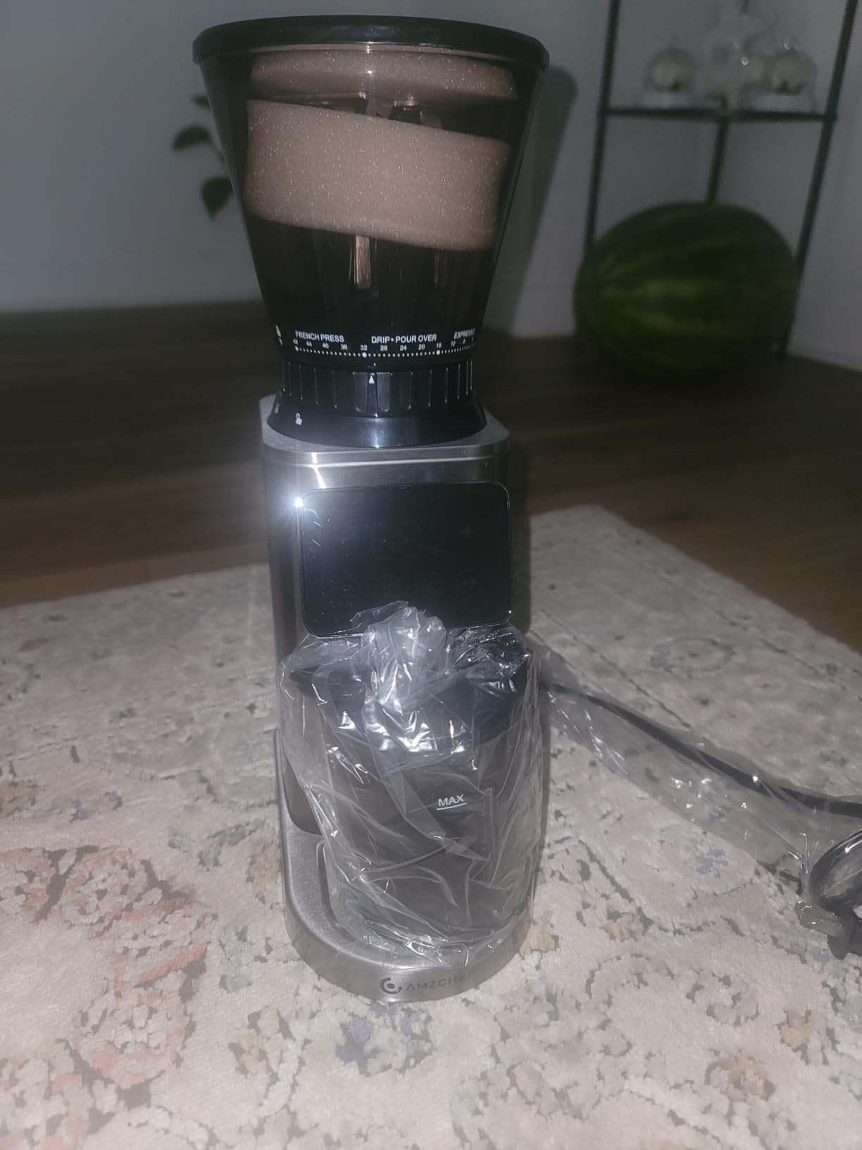 AMZCHEF Burr Coffee Grinder, 48 Settings, Less Static Mess, Metallic Silver | 40mm Burr, Low Retention, 0.5s LED Timer, Stainless Steel Body, Fit 51-54/58 Espresso Portafilter, Cleaning Brush Included customer photo 2