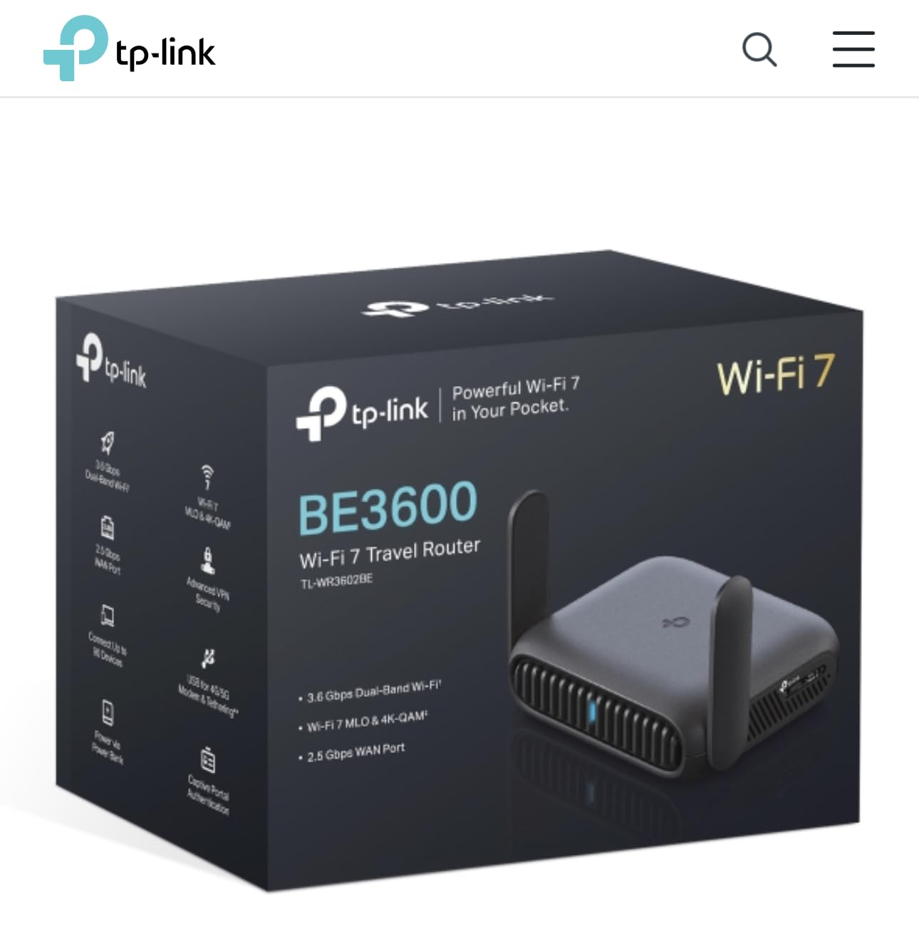 TP-Link Roam 7 BE3600 Wi-Fi 7 Portable Travel Router | Dual-Band, 2.5G Port, USB 3.0 | Multi-Modes in One | OpenVPN, WireGuard | Public WiFi Sharing for Hotel/Cruise/RV/Plane | No 6 GHz | TL-WR3602BE customer photo 2