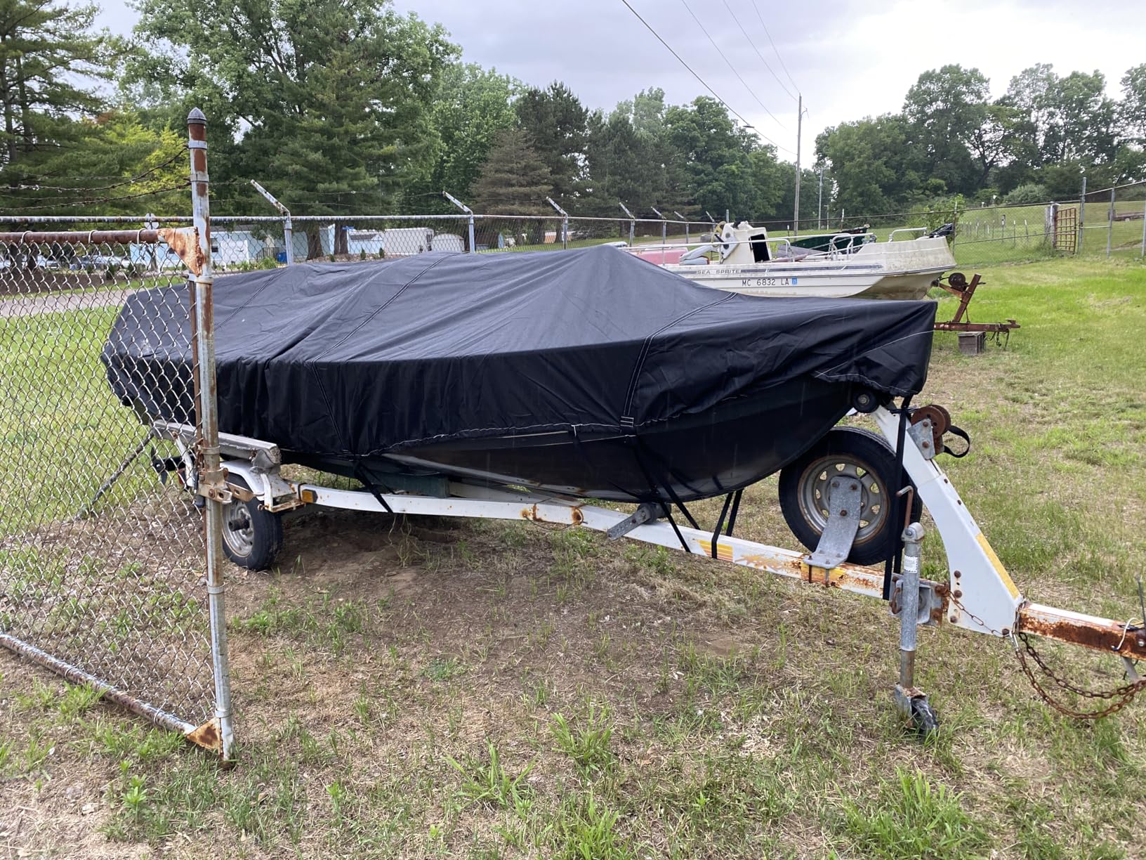 1200D 5-Layer Jon Boat Cover 12-14ft with Motor Cover | Super Waterproof (2-Layer PU, 1