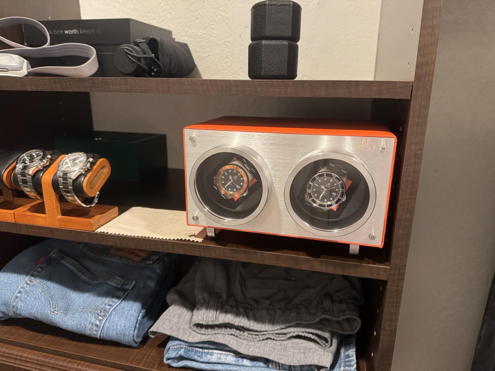 MOZSLY Double Watch Winder for Automatic Watches with Quiet Motor 12 Rotation Mode Setting AC Adapter or Battery Powered PU Leather customer photo 1