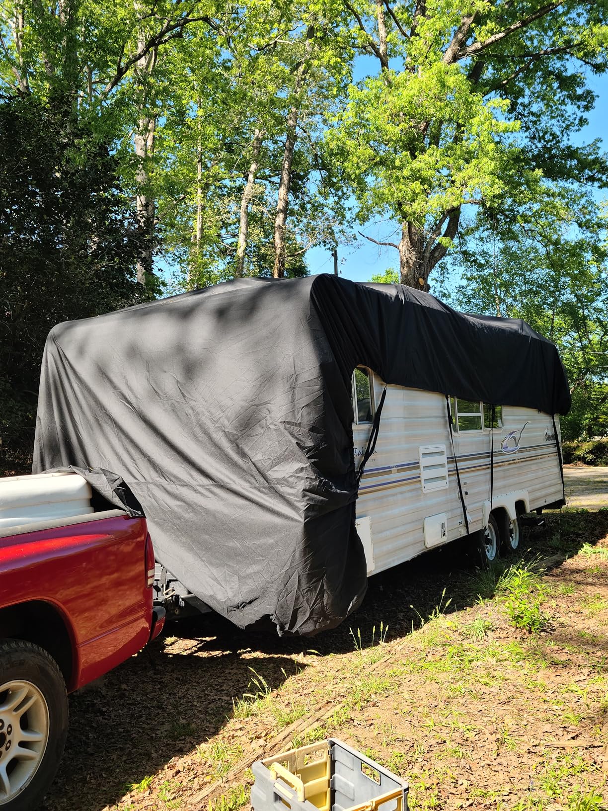 Pontoon Boat Cover 22-24 ft, 1200D Heavy Duty Waterproof Pontoon Cover with 16 Windproof Straps, Elastic Hem & Motor Cover, Fits 22 ft 23 ft 24 ft Pontoon Boats Up to 8.5 ft Beam, Gray customer photo 1