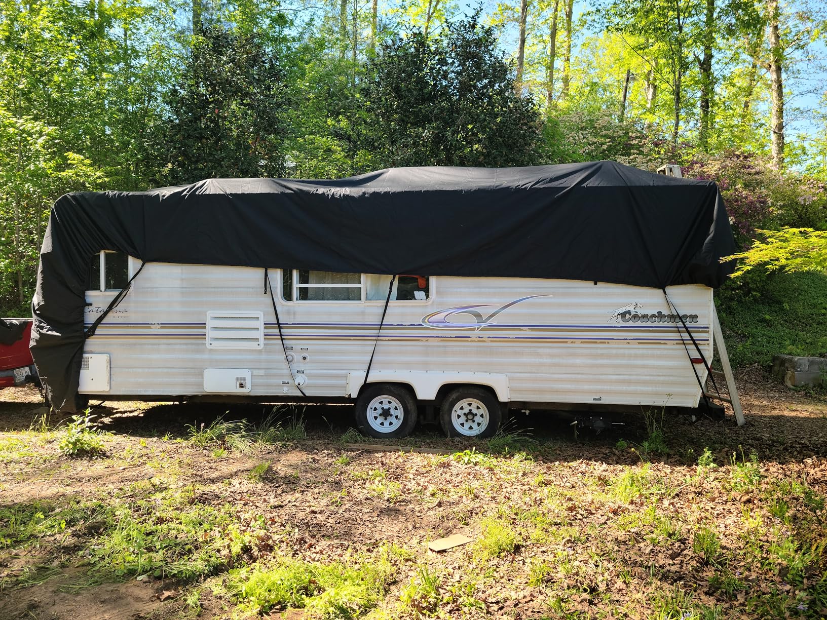 Pontoon Boat Cover 22-24 ft, 1200D Heavy Duty Waterproof Pontoon Cover with 16 Windproof Straps, Elastic Hem & Motor Cover, Fits 22 ft 23 ft 24 ft Pontoon Boats Up to 8.5 ft Beam, Gray customer photo 2