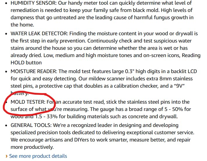 General Tools MMD4E Moisture Meter for Wood, Walls & Water Leak Detection | Pinless wood moisture meter for drywall & walls. Detects mold & humidity. Water leak detector for home moisture testing. customer photo 2