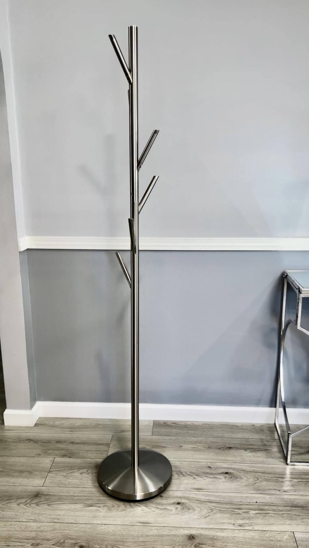 Adesso Coat Rack, Brushed Steel, 6 Hooks, Space-Saving, 67
