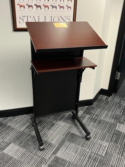 Audio-Visual Direct Wheeled Lectern - Standing Desk with Storage Shelf - Beech/Black - Ideal for Presentations and Laptop Use customer photo 2