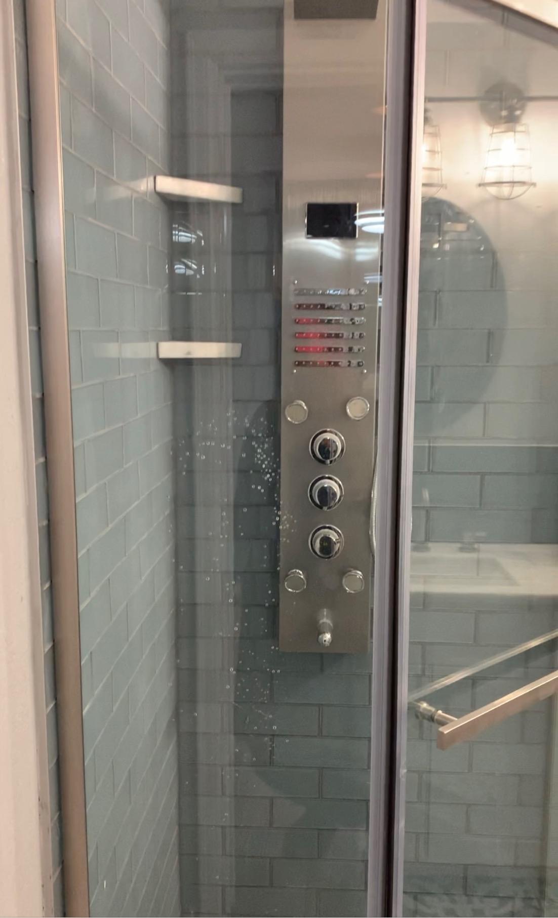 DreamLine Prism 34 1/8 in. x 72 in. Frameless Neo-Angle Pivot Shower Enclosure in Brushed Nickel, SHEN-2134340-04 customer photo 1
