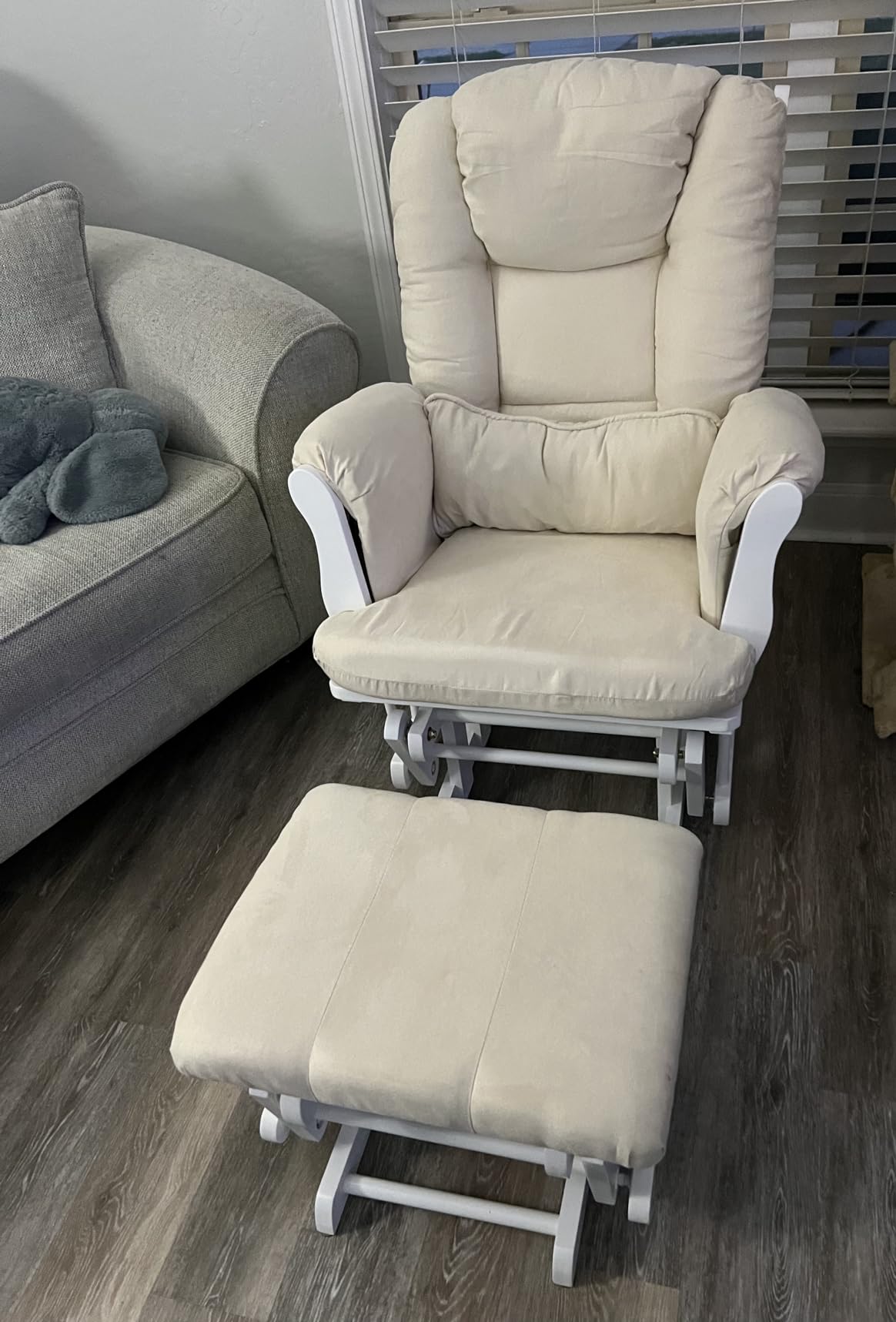 Storkcraft Tuscany Custom Glider and Ottoman with Free Lumbar Pillow (Espresso/Taupe Swirl) - Cleanable Upholstered Comfort Rocking Nursery Chair with Ottoman customer photo 2