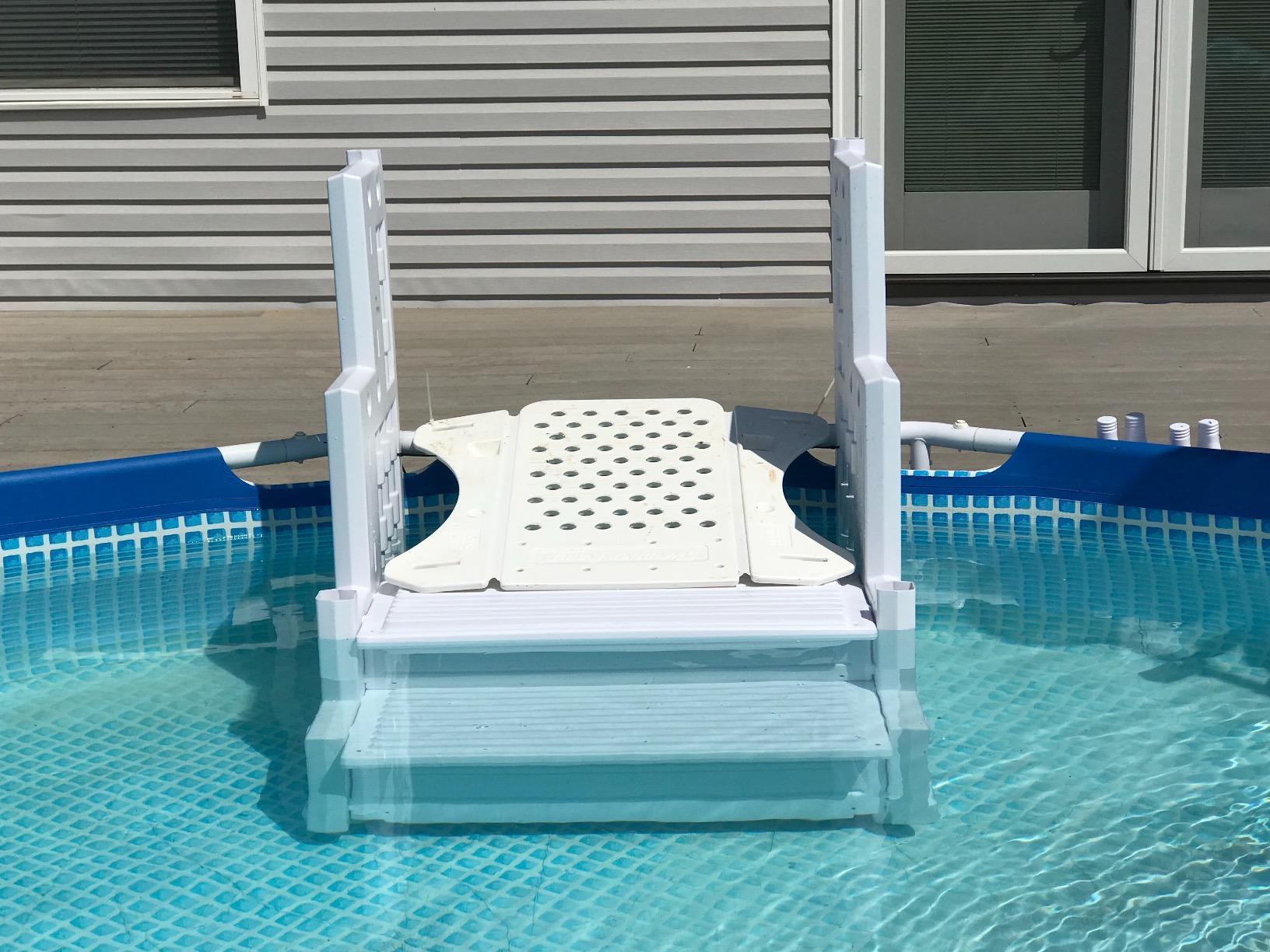 Blue Wave Easy Pool Steps - Above Ground Pool Ladder Anti-Slip Wide Stairs for Above Ground Pools with Handles - Fits 48- 54 Inch Pools, 350-lb Limit, Includes Deck Mounting Brackets - White Vinyl customer photo 2