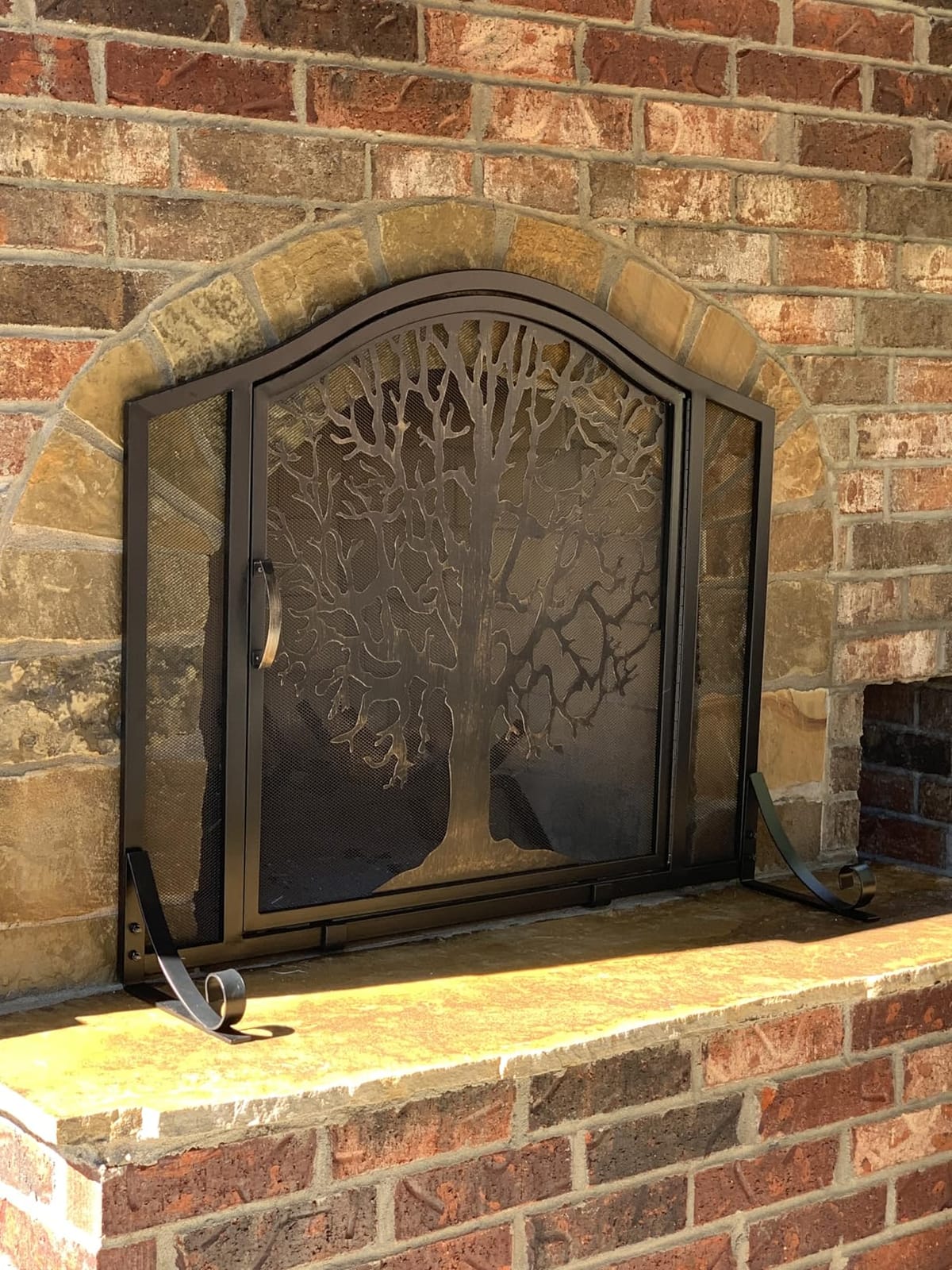 Plow & Hearth Metal Fireplace Screen Tree of Life Black | 44
