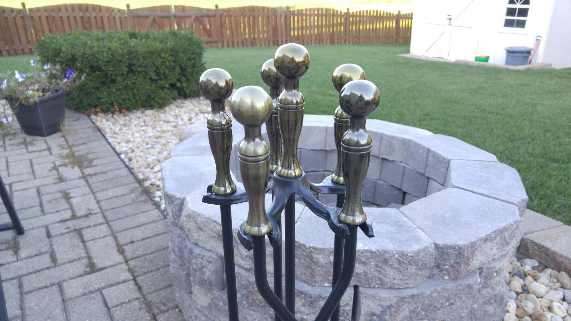 AMAGABELI Garden & Home 5 Pcs Fireplace Tools Set 31 Inch Indoor Black Handle Wrought Iron Large Fire Tool Accessories Set Holder Outdoor Fireset Modern Fire Pit Stand with Poker Brush Shovel Tong customer photo 2