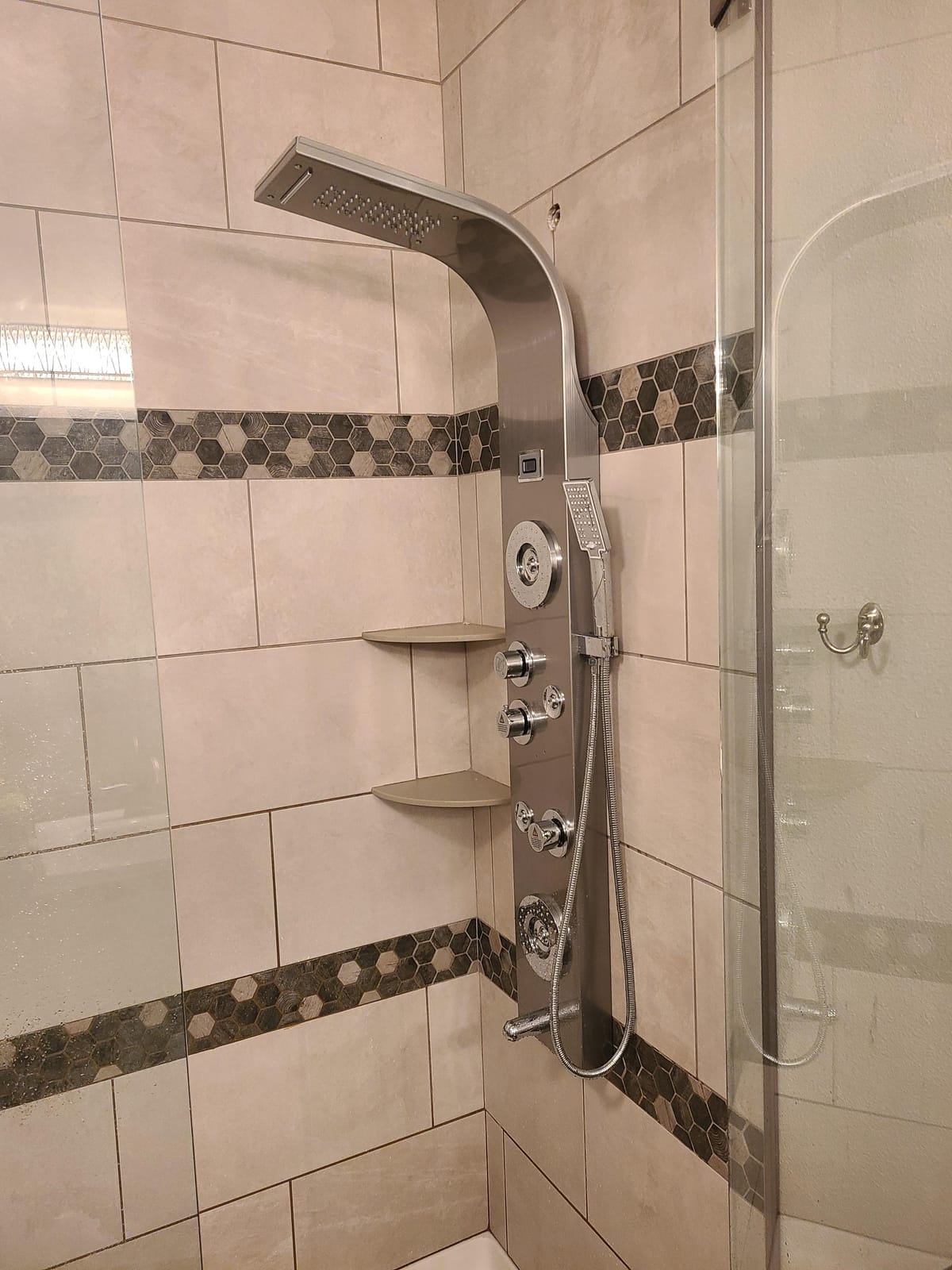 ELLO&ALLO Stainless Steel Shower Panel Tower System,LED Rainfall Waterfall Shower Head 6-Function Faucet Rain Massage System with Body Jets, Brushed Nickel customer photo 2