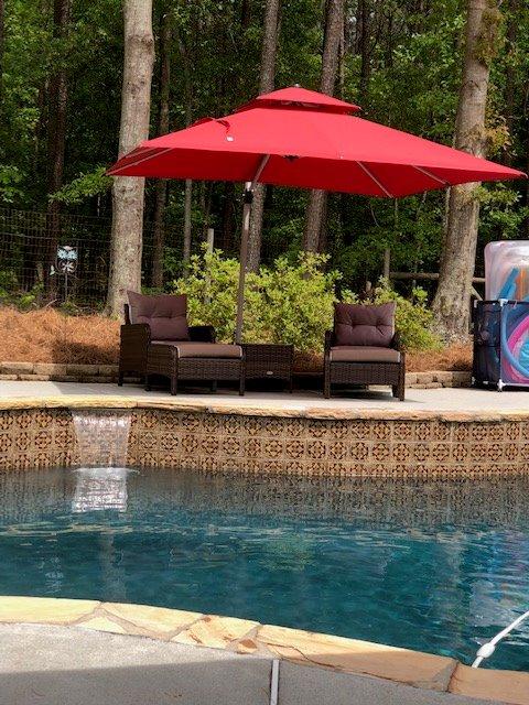PURPLE LEAF Cantilever Patio Umbrellas 10' x 10' Square Double Top, Beige | 35MPH Wind-Resistant Frame, 3-Yr Fade-Resistant 240GSM Canopy, 30-Minute Setup, Easy Operation, For Backyard, Patio & Garden customer photo 2