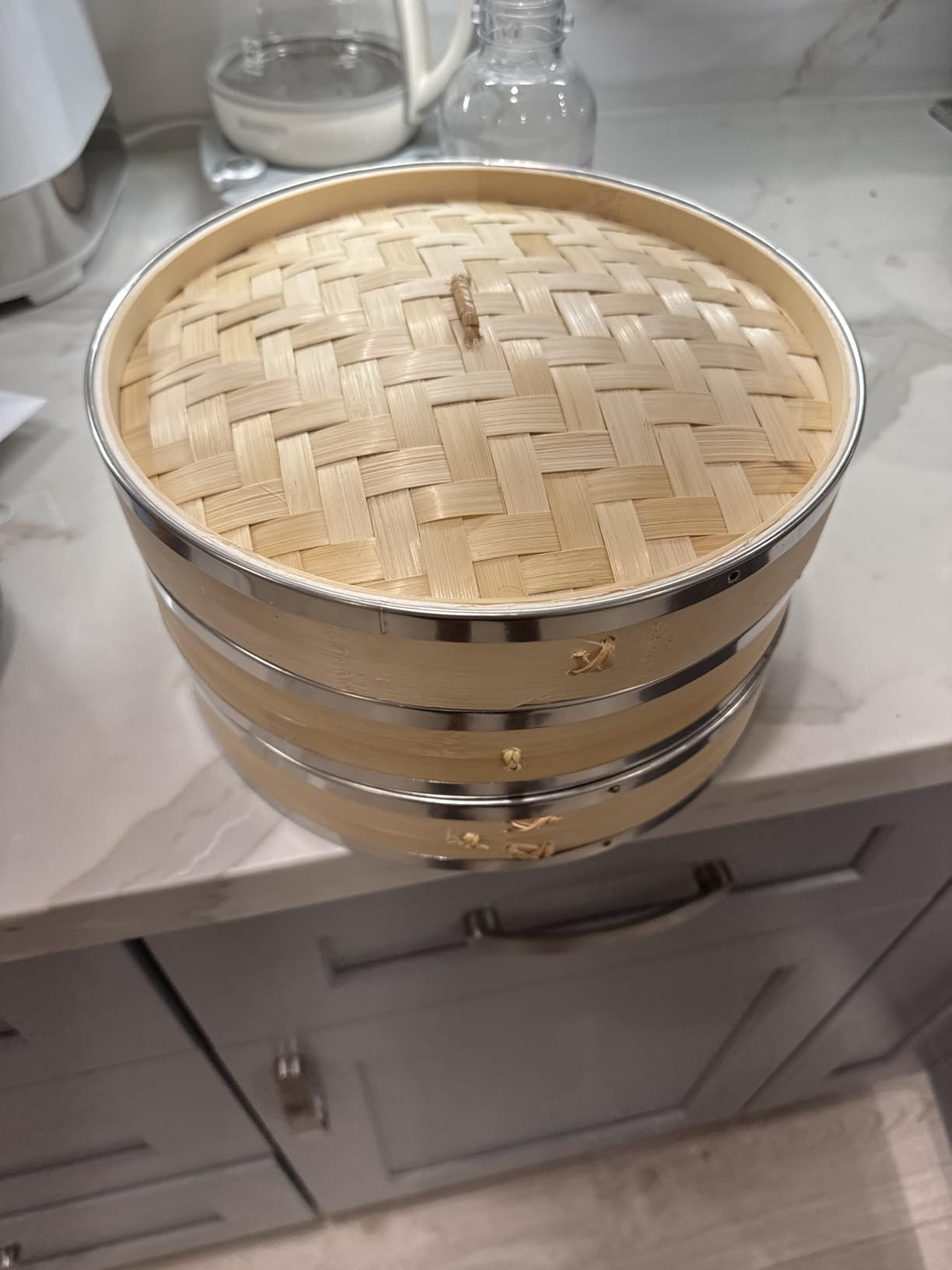 Flexzion 10-Inch Bamboo Steamer Basket Set with Stainless Steel Banding | Includes 50 Steamer Liners and Chopsticks; Stackable Baskets Steam Dim Sum, Dumplings, Rice, Vegetables, Fish, and Meat customer photo 2