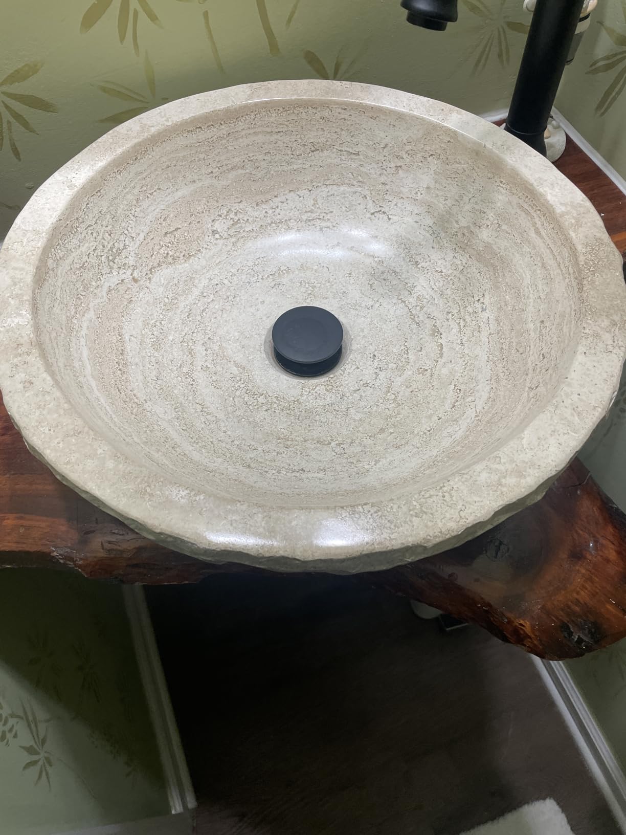 Oval Travertine Vessel Sink - Natural Stone Wash Basin, Hand-Carved Bathroom Sink with Chiseled Exterior & Polished Interior, Above Counter Vanity Basin (Includes Matching Soap Tray) customer photo 2