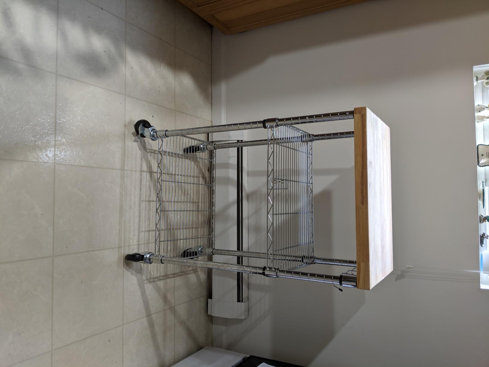 Amazon Basics Portable Kitchen 3-Tier Storage Rack on Caster Wheels with Adjustable 2 Shelves, 175 Pound Capacity, 21 x 15 x 36.7 inches (LxWxH), Wood/Chrome customer photo 1