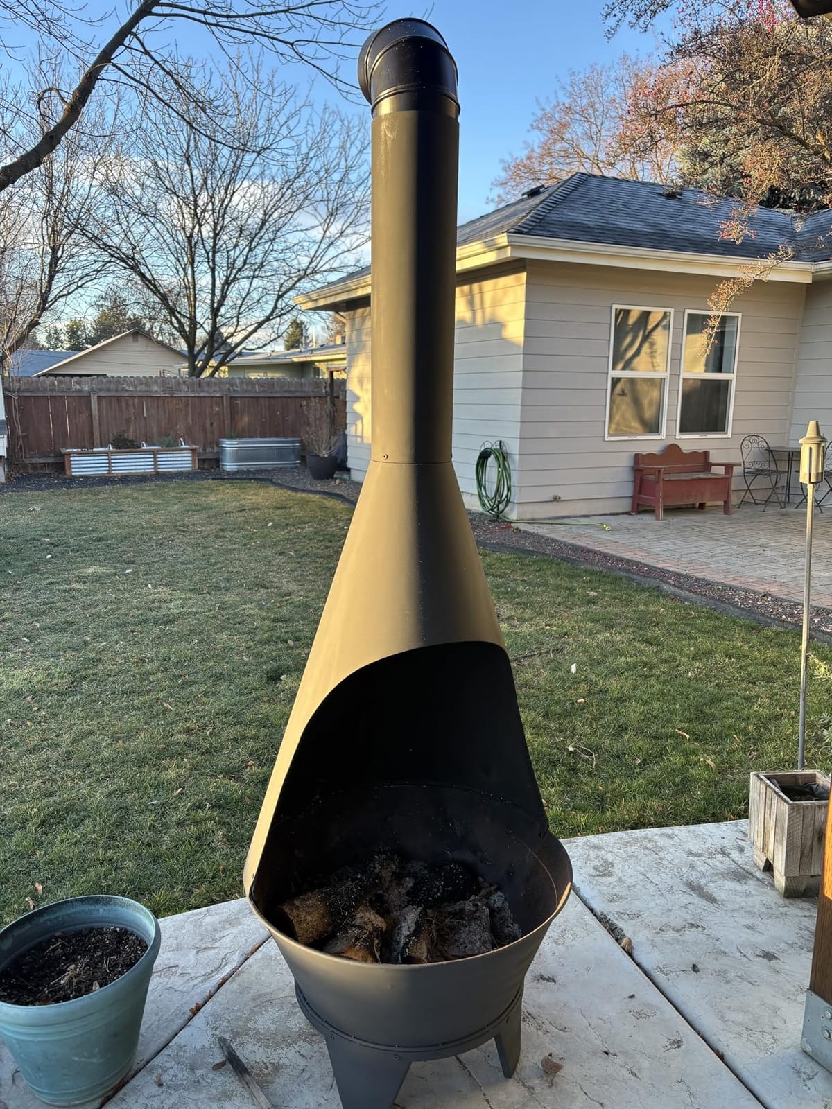 Sunnydaze Large Chiminea Outdoor Fireplace with Grill Grate, Rustic, 75