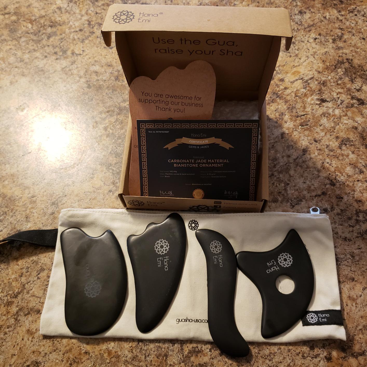 Bian Stone Guasha Tool for Face and Body Sculpting - Gua Sha Facial Tools | Set of 4 Black Lymphatic Drainage Massager for Face, Neck, Back & Shoulders - Polished Edges - Daily Skincare & Body Routine customer photo 2