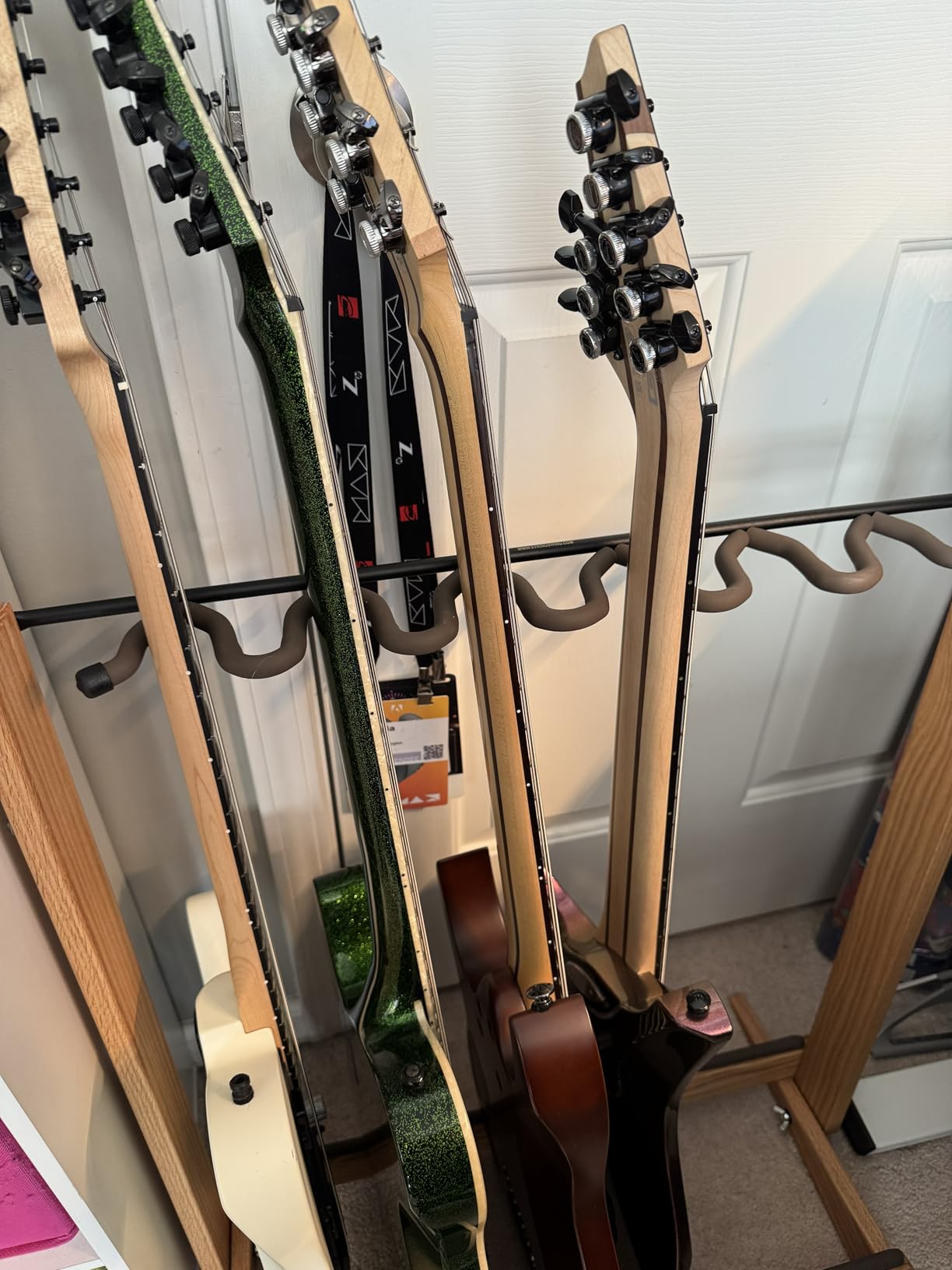 String Swing Guitar Stand, Multi Guitar Rack for Acoustic, Electric, Bass Guitars, Hand Welded Steel & Black Walnut Hardwood, Padded Guitar Holders, Guitar Stands Floor - USA Made customer photo 1