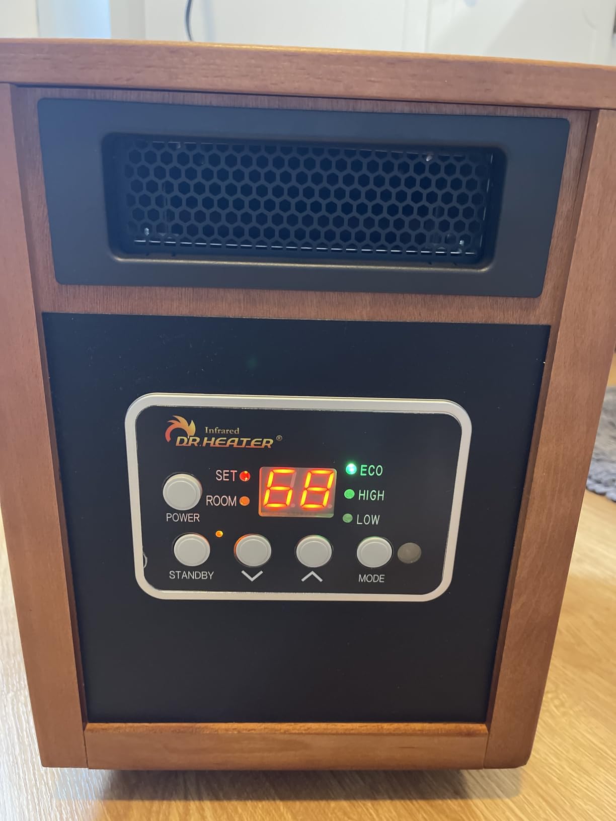 DR. INFRARED HEATER DR-998, 1500W Dual Heating Infrared Space Heater with Humidifier, Oscillation, Remote Control, Thermostat & Safety Protection, Portable with Wheels, Energy Efficient, Walnut customer photo 2