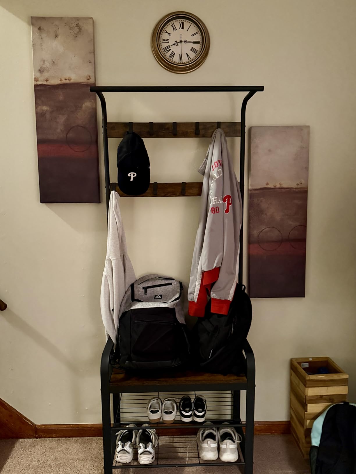 VASAGLE Coat Rack, Hall Tree with Shoe Bench, 4-in-1, 9 Removable Hooks | Entryway Bench, 13.3 x 28.3 x 72.1 Inches, Rustic Brown and Black, DACEY Collection UHSR40B customer photo 2