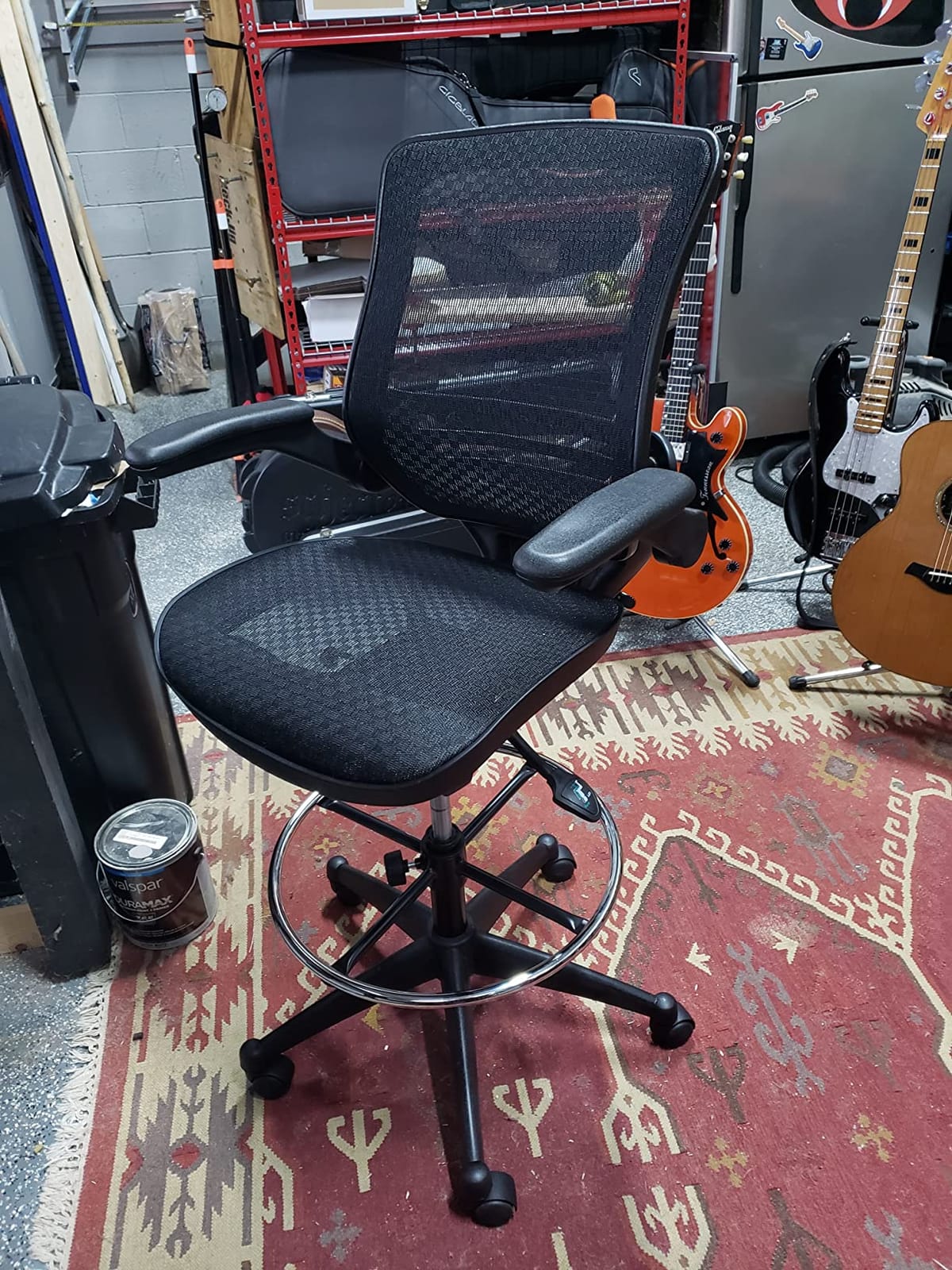 Flash Furniture Mesh Drafting Chair, Black/Melrose Gold | Mid-Back, Flip-Up Arms, Mesh Back customer photo 1