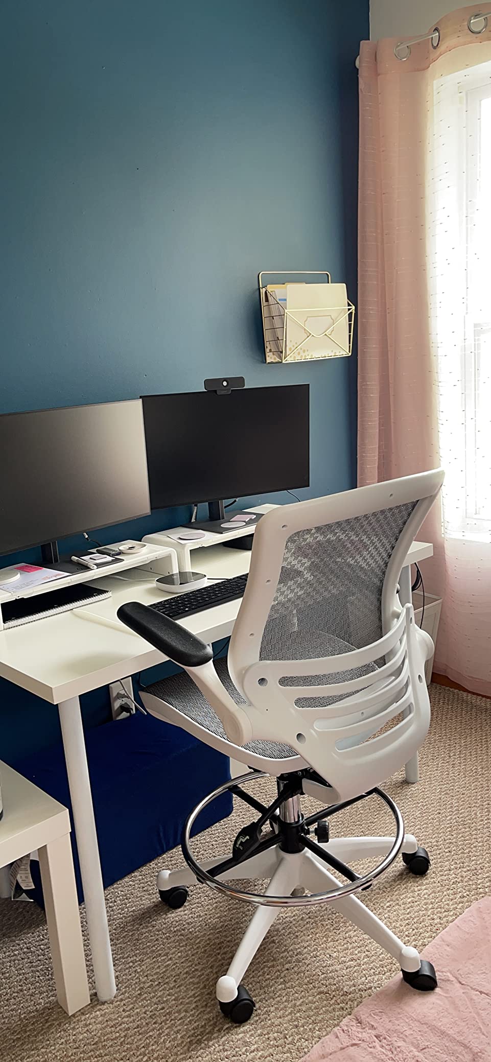Flash Furniture Mesh Drafting Chair, Black/Melrose Gold | Mid-Back, Flip-Up Arms, Mesh Back customer photo 2