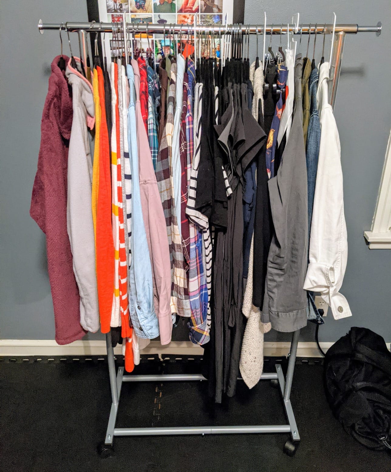 Simple Houseware Standard Rod Garment Clothing Rack, Black | Single Rail, Extendable Width from 30 to 47 Inches, Rolling Clothing Organizer for Bedroom, Laundry, Living Room customer photo 2