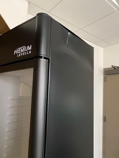 PremiumLevella PRF125DX Glass Door Display Refrigerator 12.5 cu ft Commercial Beverage Cooler Merchandiser With Customizable Lightbox - Silver customer photo 2