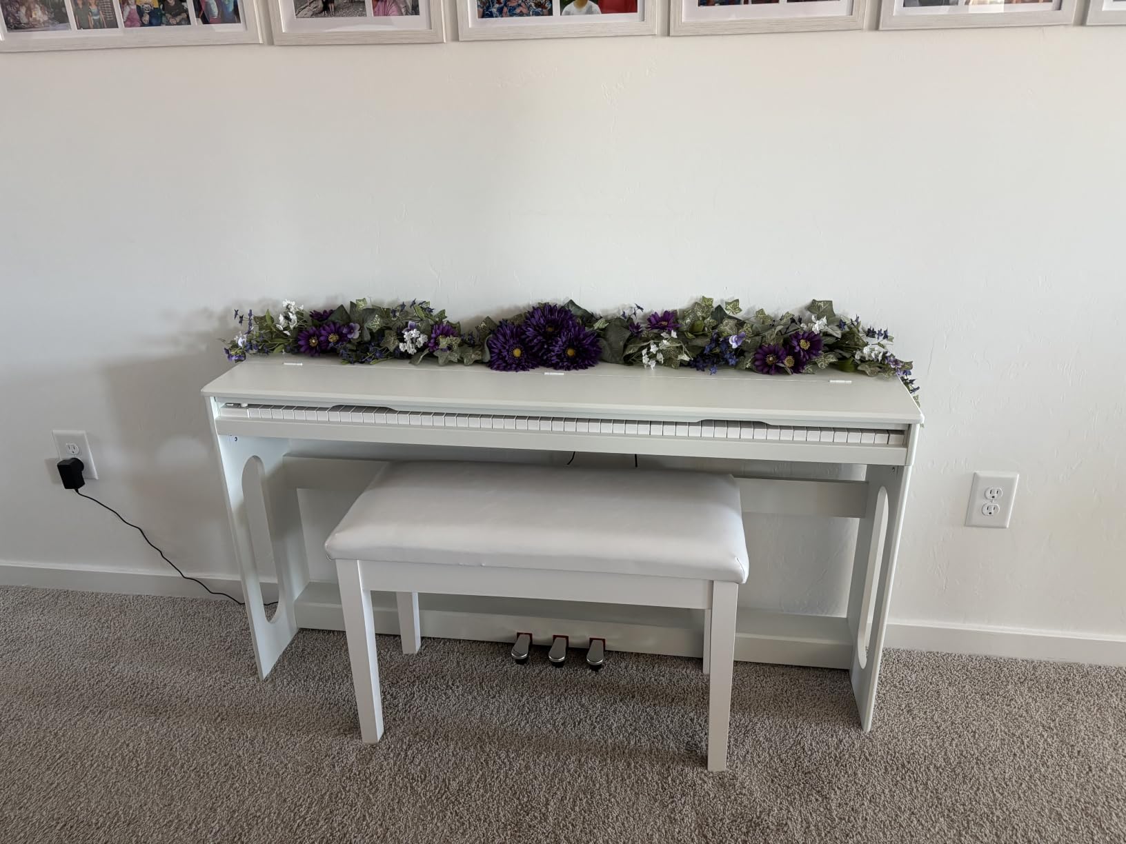 Bonnlo Adjustable Duet Piano Bench with Storage Faux Leather Seat | Wood Frame, Faux Leather Cushion, Adjustable Height, Hidden Storage, Seats 2 Players, Ideal For Piano And Keyboard customer photo 1