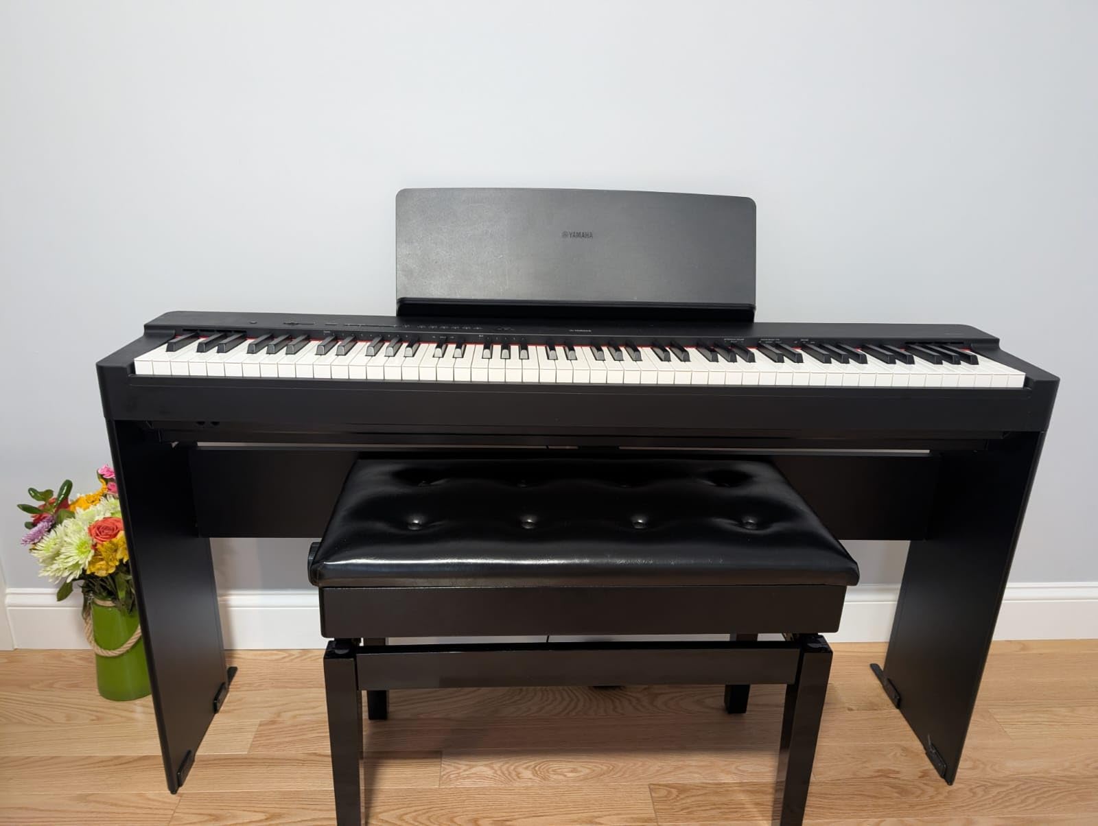 Bonnlo Adjustable Duet Piano Bench with Storage Faux Leather Seat | Wood Frame, Faux Leather Cushion, Adjustable Height, Hidden Storage, Seats 2 Players, Ideal For Piano And Keyboard customer photo 2