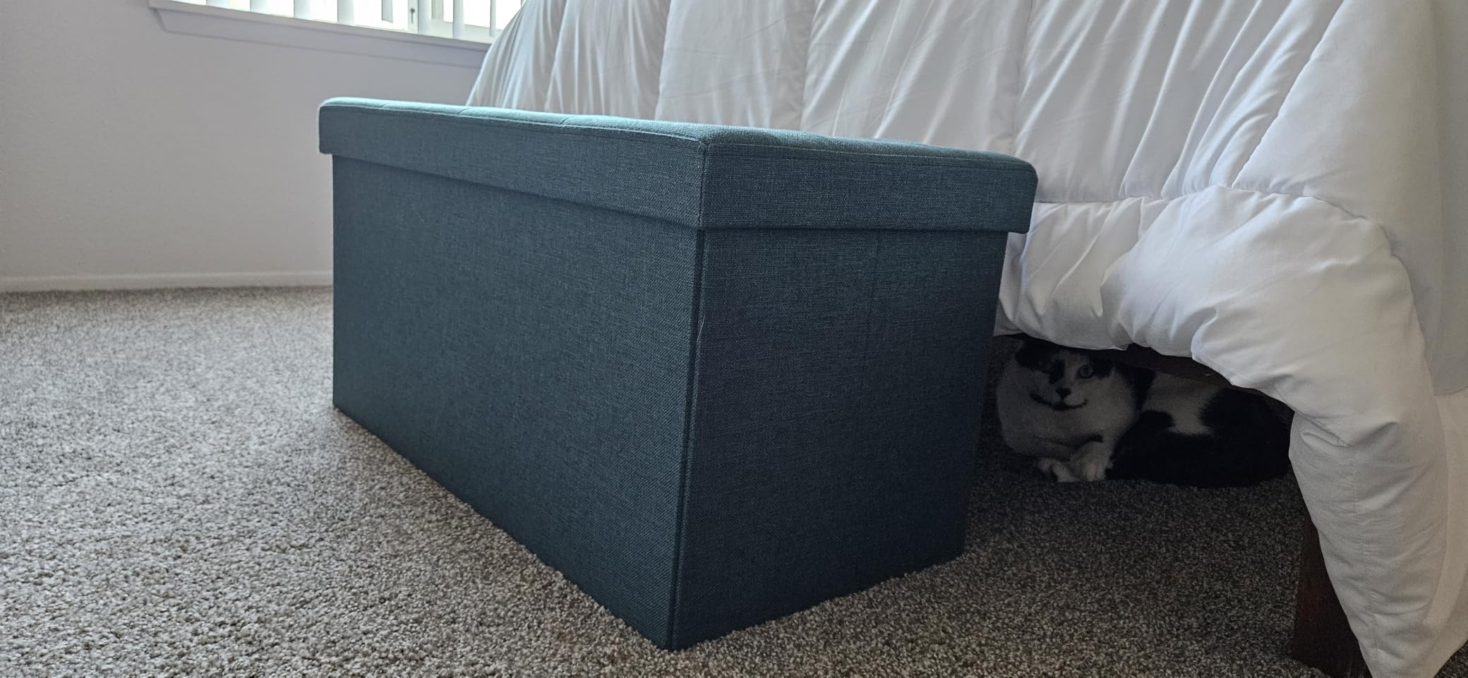SONGMICS MAZIE Collection - 43 Inches Folding Storage Ottoman Bench, Ottoman Foot Rest, End of Bed Bench, Storage Chest, Load 660 lb, for Living Room, Bedroom, Entryway, Dark Gray ULSF77K customer photo 1