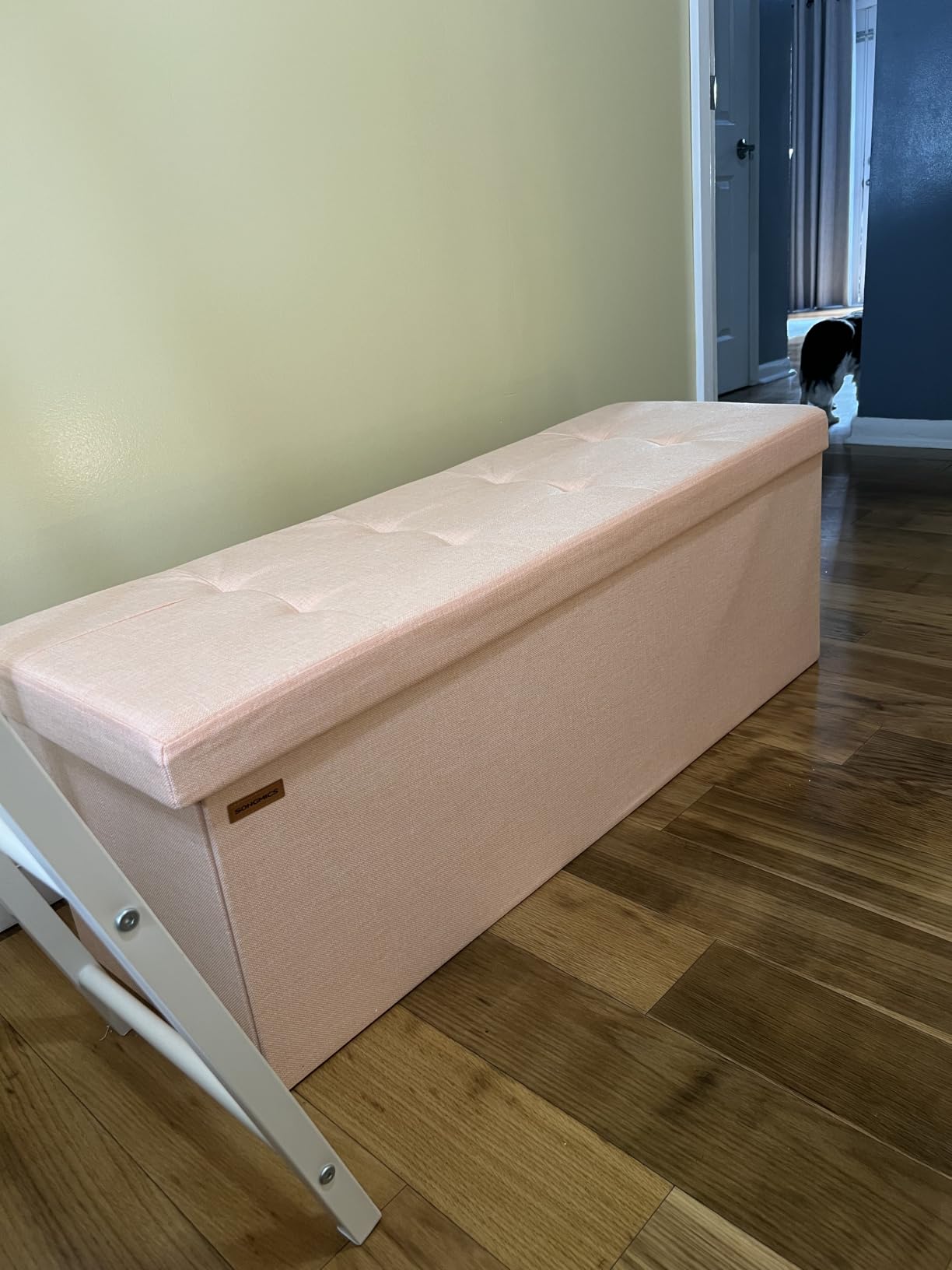 SONGMICS MAZIE Collection - 43 Inches Folding Storage Ottoman Bench, Ottoman Foot Rest, End of Bed Bench, Storage Chest, Load 660 lb, for Living Room, Bedroom, Entryway, Dark Gray ULSF77K customer photo 2