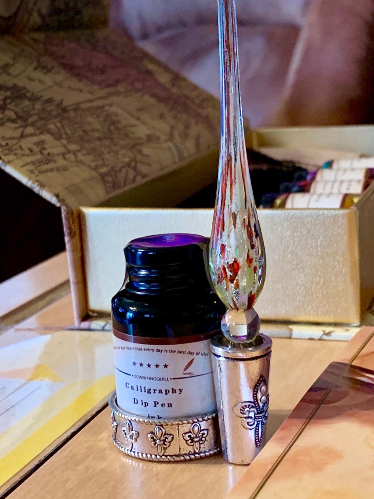 MU-02 Calligraphy Pen Set, Glass Dip Pen and Handcrafted Wooden Dip Pen Gift Set with 5 Colors Calligraphy Ink 6 Nibs, Calligraphy Set for Beginners customer photo 1