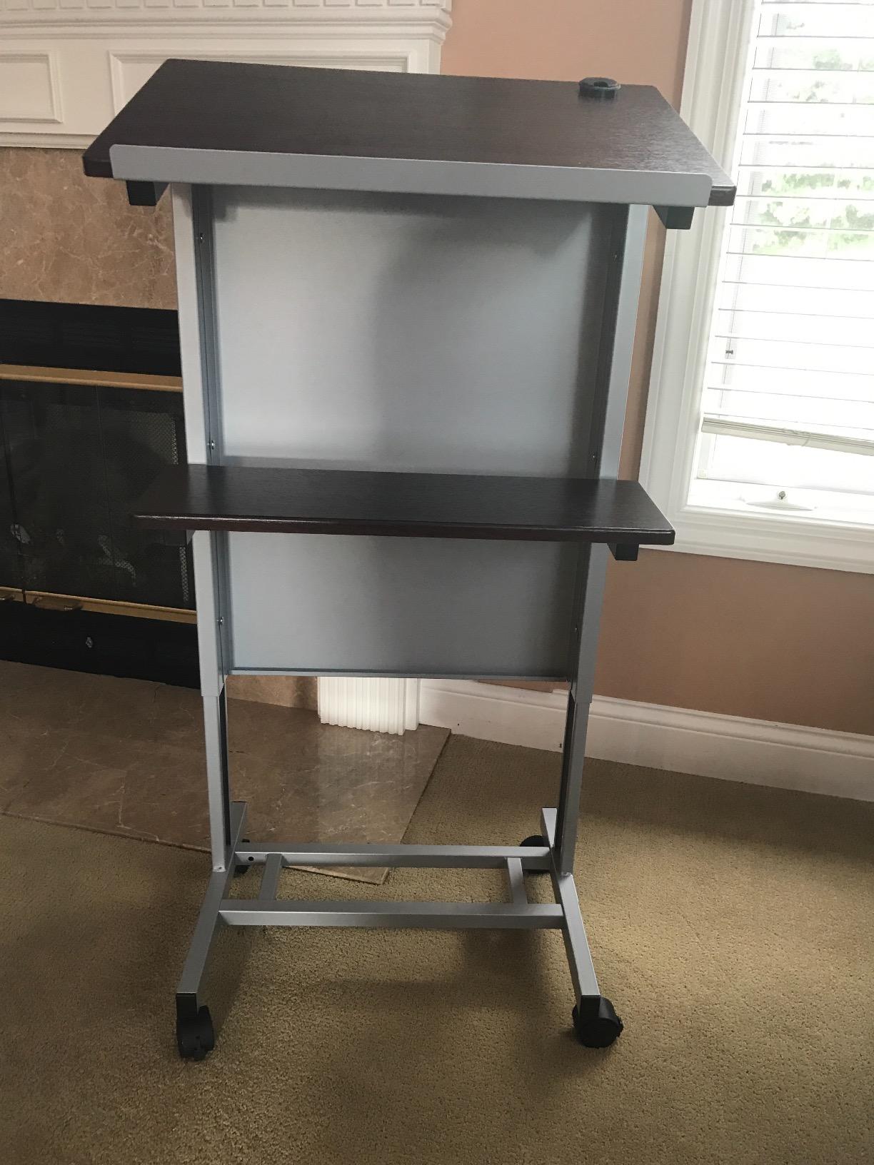 Stand Up Desk Store Mobile Adjustable Height Rolling Lectern Podium with Heavy Duty Steel Frame (Black Frame/Black Shelves, 25.5