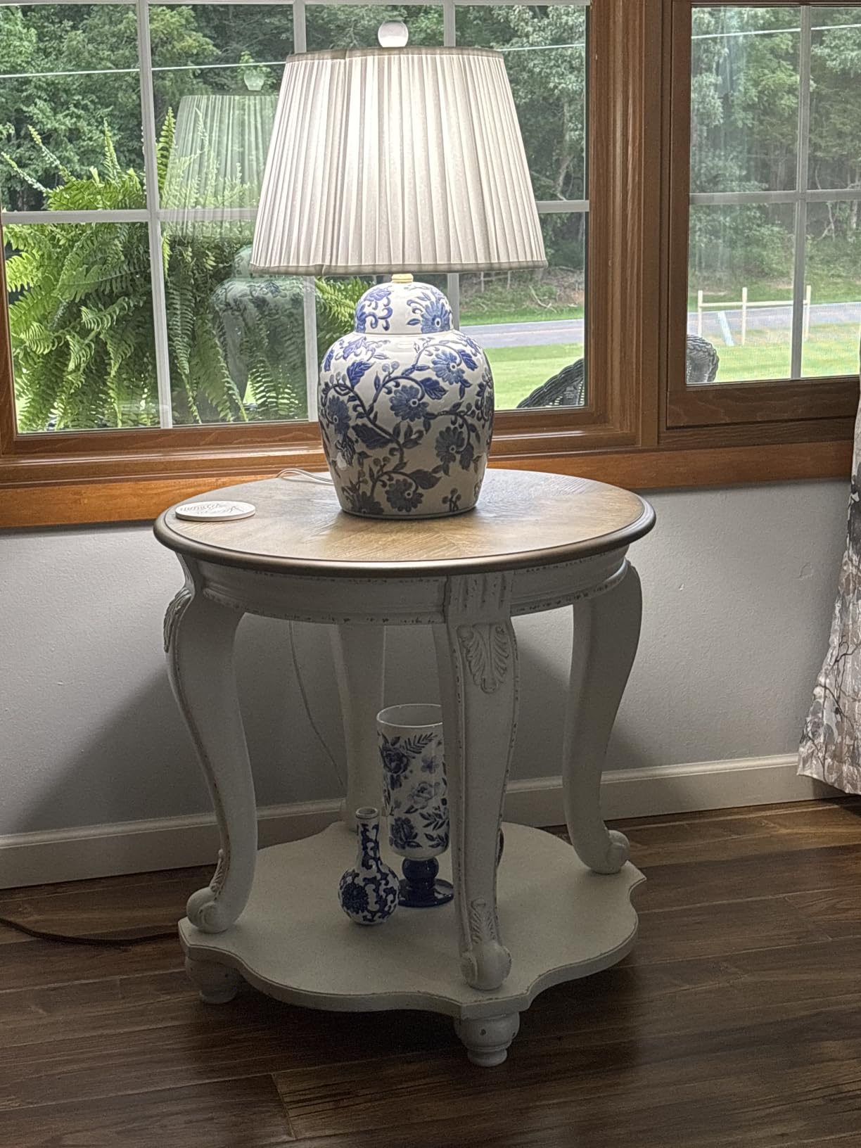 Signature Design by Ashley Realyn Round End Table, French Country, White | Ash veneer & engineered wood, Cast resin corbels, Fixed lower shelf, French country side table, White end table customer photo 2