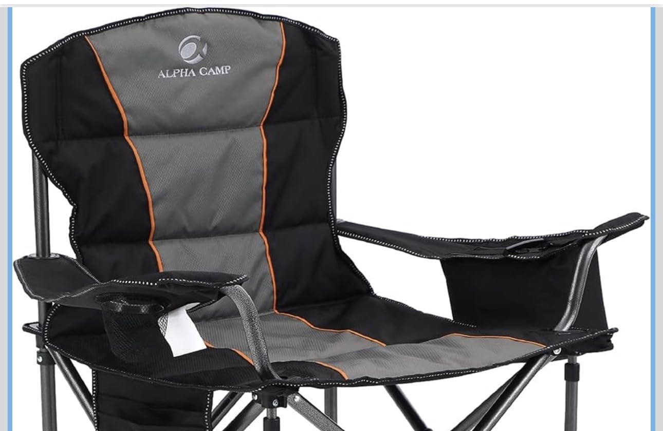ALPHA CAMP Oversized Fully Padded Camping Chairs with Lumbar Support | Heavy duty 500 LBS, Steel Frame, Sturdy, Durable, Cooler Bag, 600D Oxford fabric, Cup holder, Carry Bag, Pocket, Easy to set up customer photo 1