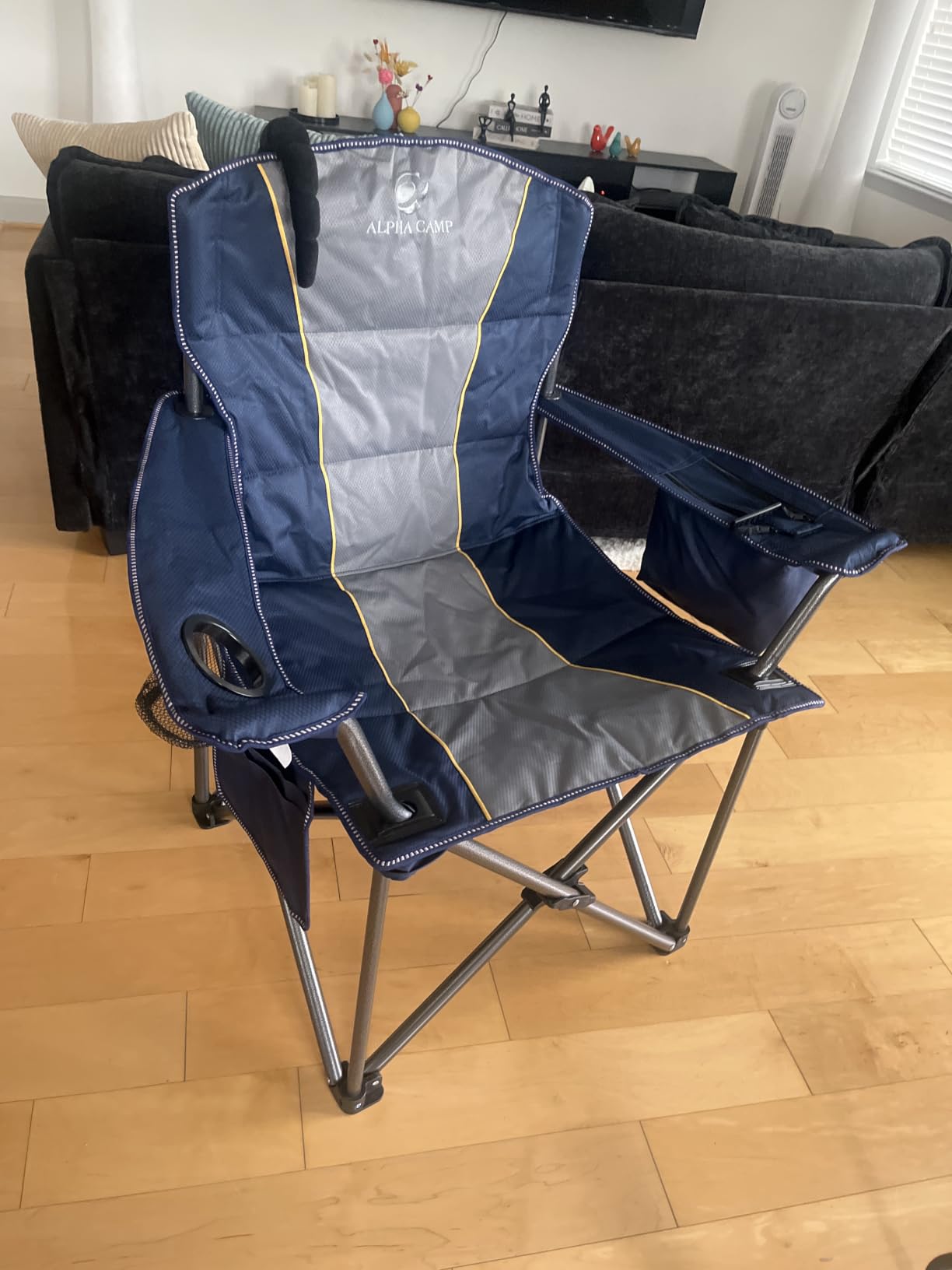 ALPHA CAMP Oversized Fully Padded Camping Chairs with Lumbar Support | Heavy duty 500 LBS, Steel Frame, Sturdy, Durable, Cooler Bag, 600D Oxford fabric, Cup holder, Carry Bag, Pocket, Easy to set up customer photo 2