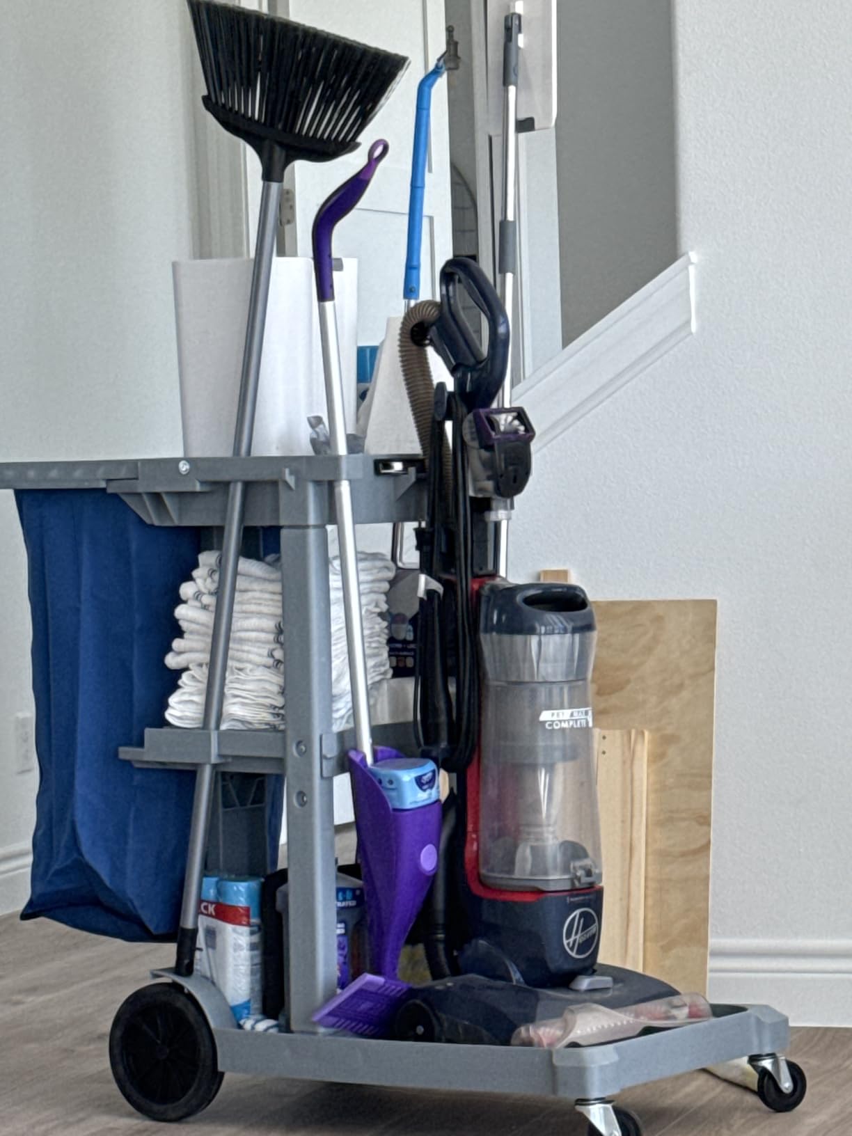 Dryser Commercial Janitorial Cleaning Cart on Wheels - Housekeeping Caddy with Shelves and Vinyl Bag customer photo 2