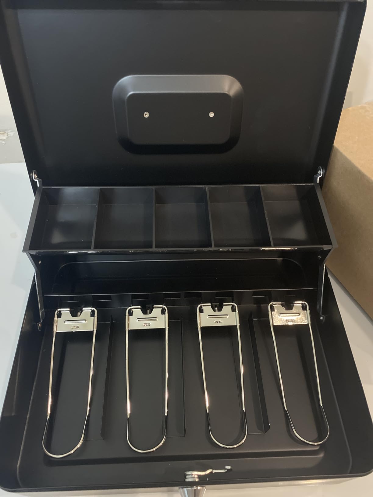 Cash Box with Lock Key and Money Tray - Large Money Box for Cash Register, Metal Lock Box for Money Safe 11.8