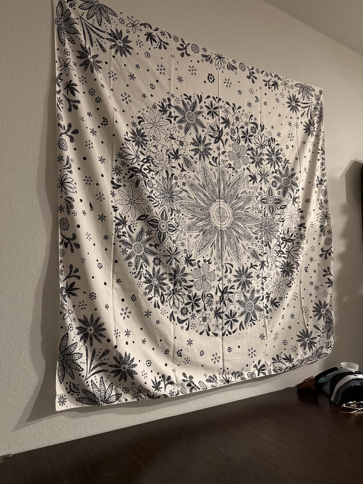 Neasow Bohemian Tapestry Wall Hanging, Beige White Floral Tapestry with Dotted Daisy Medallion Print Bedroom Boho Hippie Home Decor, 50×60 inches customer photo 1